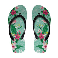 Hawaii Tropical Flowers Flip Flops Polynesian Tattoo Mint Green