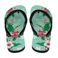 Hawaii Tropical Flowers Flip Flops Polynesian Tattoo Mint Green
