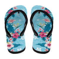 Hawaii Tropical Flowers Flip Flops Polynesian Tattoo Sky Blue