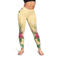 Hawaii Tropical Flowers Leggings Polynesian Tattoo Buttermilk