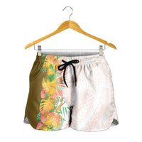 Hawaii Tropical Plant Lenalena Shorts for Women Vibrant Polynesian Pattern
