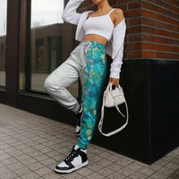 Hawaii Tropical Plant Teal Jogger Pants Vibrant Polynesian Pattern