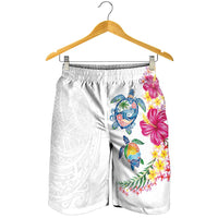 Hawaiian Abstract Art Turtles Shorts for Men with Plumeria and Hibiscus - Polynesian Pride
