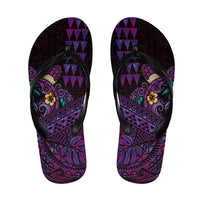 Hawaiian Abstract Sea Turtle Flip Flops Polynesian Tapa Art and Kakau Tattoo Purple WaterColor - Polynesian Pride