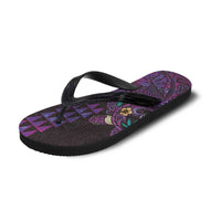 Hawaiian Abstract Sea Turtle Flip Flops Polynesian Tapa Art and Kakau Tattoo Purple WaterColor - Polynesian Pride