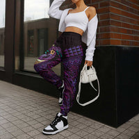 Hawaiian Abstract Sea Turtle Jogger Pants Polynesian Tapa Art and Kakau Tattoo Purple WaterColor - Polynesian Pride