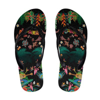 Hawaiian Alohawaii Flip Flops Tribal Sea Animals Tattoo and Tropical Plants LT03 Black - Polynesian Pride
