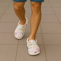 Hawaiian and Japanese Culture Together Clogs Shoes Tribal Motifs with Lei and Japanese Sakura Pattern LT03