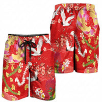 Hawaiian and Japanese Culture Together Shorts for Men Kakau Tribal Pattern and Irezumi Art Red Color LT03 - Polynesian Pride