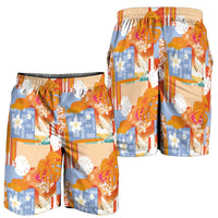 Hawaiian and Japanese Culture Together Shorts for Men Palaka Japanese Art and Tropical Motif Tribal Patchwork