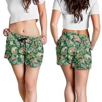 Hawaiian and Japanese Culture Together Shorts for Women Hawaiian Island Shapes with Japanese Landscape Green Color LT03 - Polynesian Pride