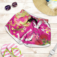 Hawaiian and Japanese Culture Together Shorts for Women Kakau Tribal Pattern and Irezumi Art Pink Color LT03 Pink - Polynesian Pride