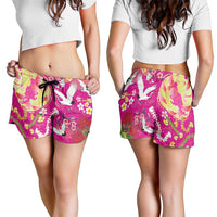 Hawaiian and Japanese Culture Together Shorts for Women Kakau Tribal Pattern and Irezumi Art Pink Color LT03 - Polynesian Pride