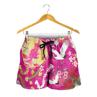 Hawaiian and Japanese Culture Together Shorts for Women Kakau Tribal Pattern and Irezumi Art Pink Color LT03 - Polynesian Pride