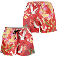 Hawaiian and Japanese Culture Together Shorts for Women Kakau Tribal Pattern and Irezumi Art Red Color LT03 - Polynesian Pride