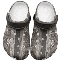 Hawaiian Art Flower Tribal with Lei Clogs Shoes Palaka Pattern Grayscale LT03