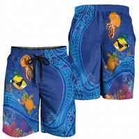 Hawaiian Funny Fruits Sea Animals Shorts for Men Mango Reef Triggerfish and Pineapple Turtle and Mandarin Jellyfish LT03 - Polynesian Pride