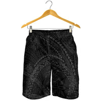 Hawaiian Kakau Art and Hisbiscus Tattoo Shorts for Men Tribal Pattern-Black Gradient Style - Polynesian Pride