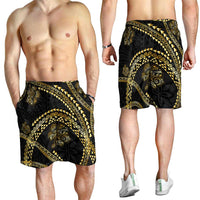 Hawaiian Kakau Art and Hisbiscus Tattoo Shorts for Men Tribal Pattern-Gold Style - Polynesian Pride
