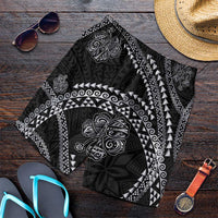 Hawaiian Kakau Art and Hisbiscus Tattoo Shorts for Men Tribal Pattern-Silver Style LT03 Black - Polynesian Pride