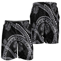 Hawaiian Kakau Art and Hisbiscus Tattoo Shorts for Men Tribal Pattern-Silver Style LT03 - Polynesian Pride