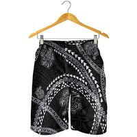 Hawaiian Kakau Art and Hisbiscus Tattoo Shorts for Men Tribal Pattern-Silver Style LT03 - Polynesian Pride