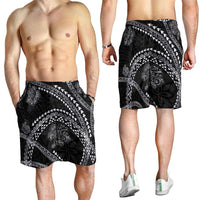 Hawaiian Kakau Art and Hisbiscus Tattoo Shorts for Men Tribal Pattern-Silver Style LT03 - Polynesian Pride