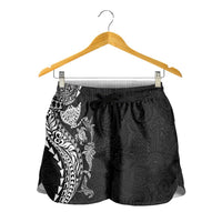 Hawaiian Kakau Tribal Sea Animals Tattoos Shorts for Women Black Color