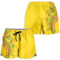 Hawaiian Kakau Tribal Sea Animals Tattoos Shorts for Women Kanaka Maoli Flag Color Inspired
