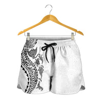 Hawaiian Kakau Tribal Sea Animals Tattoos Shorts for Women White Color