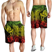 Hawaiian Manta Ray and Hammerhead Shark Tribal Tattoo Shorts for Men with Polynesian Tribal Pattern Reggae Style LT03 - Polynesian Pride
