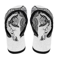 Hawaiian Manta Ray Tribal Flip Flops Polynesian Art Motifs White Color