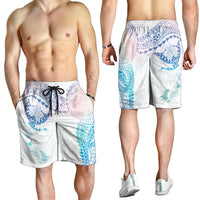Hawaiian Manta Ray Tribal Shorts for Men Polynesian Art Motifs Sweet Pastel