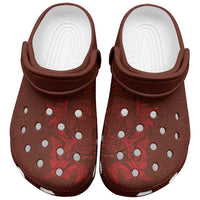 Hawaiian Monk Seal and Whale Clogs Shoes Kakau Tribal Pattern Red Color
