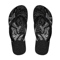 Hawaiian Monk Seal and Whale Flip Flops Kakau Tribal Pattern Grayscale