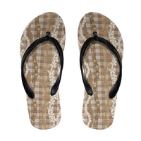 Hawaiian Ohia Lehua Lei Flip Flops Plaid Palaka Kalaihaahaa Pattern - Polynesian Pride