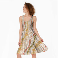 Hawaiian Ohia Lehua Lei Midi Dress Plaid Palaka Ahiehie Pattern - Polynesian Pride