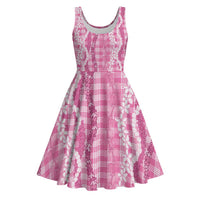 Hawaiian Ohia Lehua Lei Midi Dress Plaid Palaka Akala Pattern - Polynesian Pride