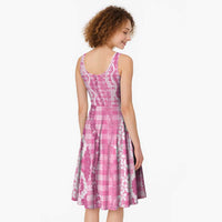 Hawaiian Ohia Lehua Lei Midi Dress Plaid Palaka Akala Pattern - Polynesian Pride