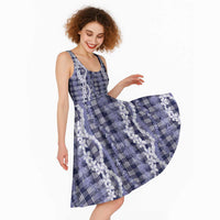 Hawaiian Ohia Lehua Lei Midi Dress Plaid Palaka Uliuli hohonu Pattern - Polynesian Pride