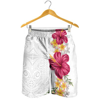 Hawaiian Plumeria and Hibiscus Shorts for Men White Mode - Polynesian Pride