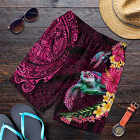 Hawaiian Plumeria and Hibiscus with Turtles Shorts for Men Polynesian Art Red Color LT03 Red - Polynesian Pride