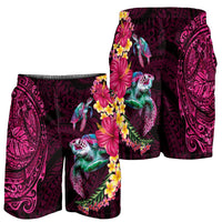 Hawaiian Plumeria and Hibiscus with Turtles Shorts for Men Polynesian Art Red Color LT03 - Polynesian Pride