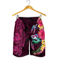 Hawaiian Plumeria and Hibiscus with Turtles Shorts for Men Polynesian Art Red Color LT03 - Polynesian Pride