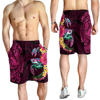 Hawaiian Plumeria and Hibiscus with Turtles Shorts for Men Polynesian Art Red Color LT03 - Polynesian Pride