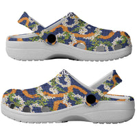 Hawaiian Plumeria Lei Clogs Shoes Kakau Motifs and Palaka Half Style Blue Color LT03 - Polynesian Pride