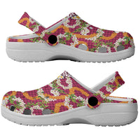 Hawaiian Plumeria Lei Clogs Shoes Kakau Motifs and Palaka Half Style Pink Color LT03