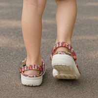 Hawaiian Plumeria Lei Clogs Shoes Kakau Motifs and Palaka Half Style Pink Color LT03