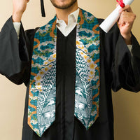 Hawaiian Plumeria Lei Graduation Stole Kakau Motifs and Palaka Half Style Turquoise Color