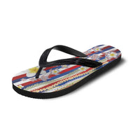 Hawaiian Polynesian Tribal Turtles Flip Flops with Lei and Flag Style